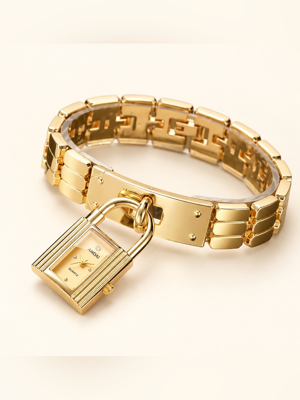 Luxury Padlock Gold Bracelet Watch - Women's Accessory